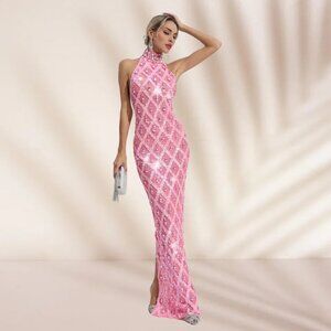 Abundance “Louise” Pink Diamond Maxi Dress – Size Large – NWT